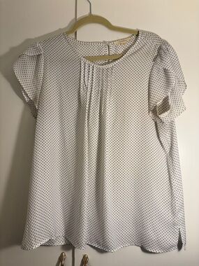 fun 2 fun White Polka Dot Short Sleeve Blouse